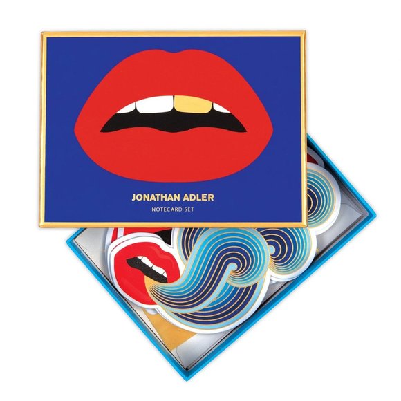 NEW! Jonathan Adler Lips Boxed Diecut Notecard Set of 6 Cards Stickers Envelopes - Picture 2 of 7